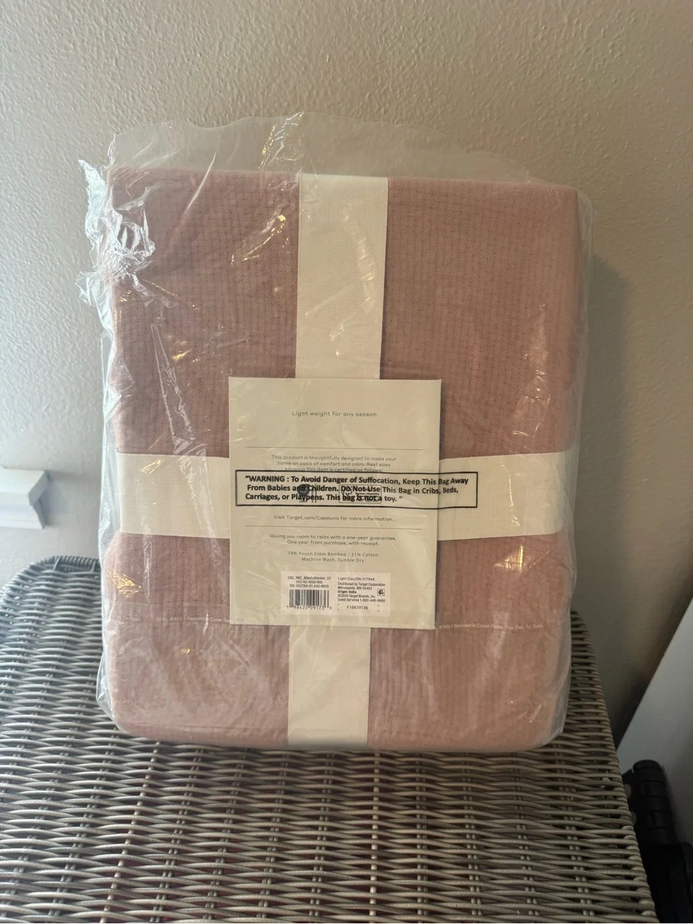 Casaluna Waffle-Texture Doublecloth Blanket - Dusty Rose